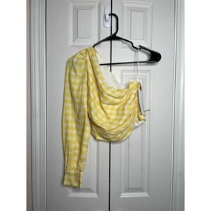 NEW Zara Yellow Gingham One Shoulder Crop Top Womens Size Small